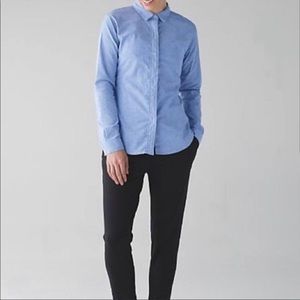 Lululemon Light Blue Chambray Button Down Top